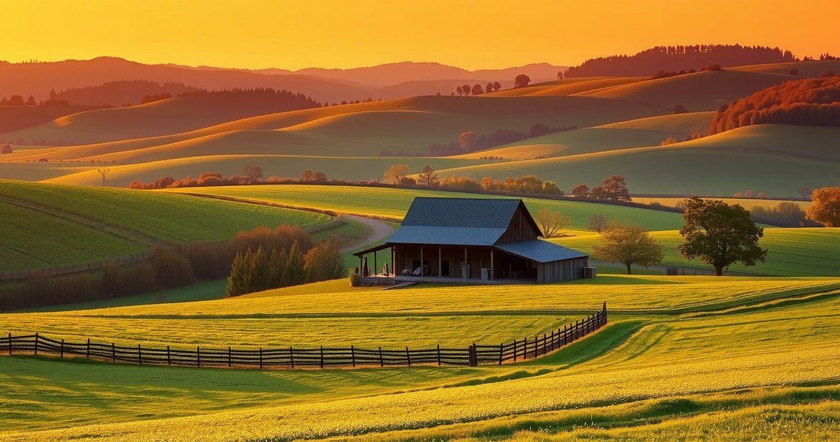 Scenic farm landscape tour view