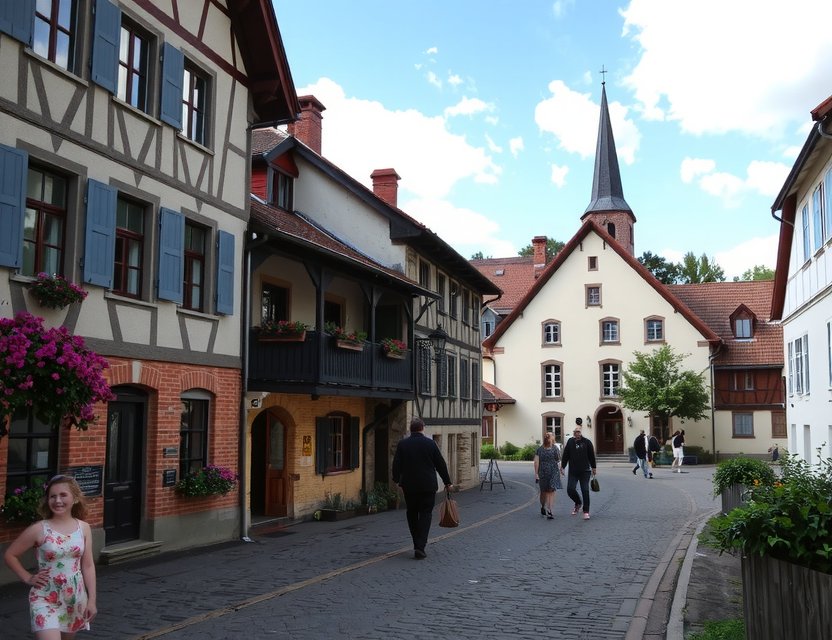 Historic Siebenbäumen village with traditional German houses and cobblestone streets